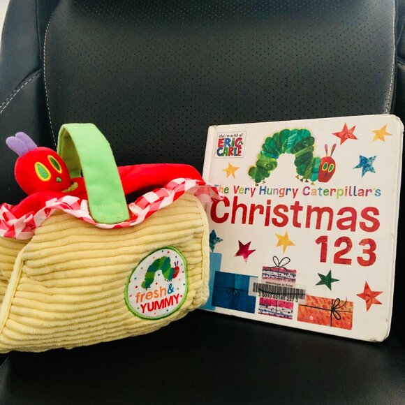 The Very Hungry Caterpillar Eric Carle Plush Picnic Basket + Christmas Book Set - Picture 2 of 13